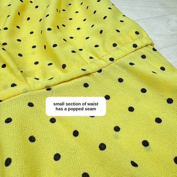 Vintage 1970s Yellow Polka Dot Cap Sleeve Belted Midi Dress - Picture 5 of 9